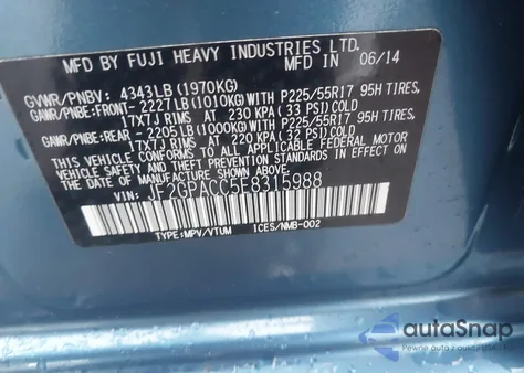 2014 Subaru Xv Crosstrek 2.0I Premium from USA, damaged, VIN JF2GPACC5E8315988